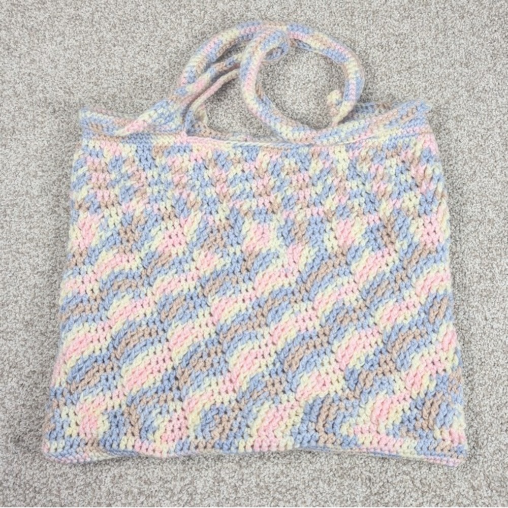 Crochet Tote Bag Pastel Colors Handmade Knit Shoulder Bag Cute Purse‎